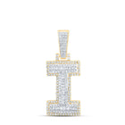 10K Yellow Gold Baguette Diamond P1 Initial "I" Charm Pendant 5/8 Cttw - Splendid Jewellery