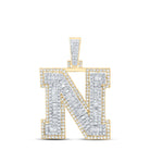 10K Yellow Gold Baguette Diamond P1 Initial "N" Charm Pendant 1 Cttw - Splendid Jewellery