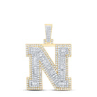 10K Yellow Gold Baguette Diamond P1 Initial "N" Charm Pendant 1 Cttw - Splendid Jewellery