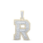 10K Yellow Gold Baguette Diamond P1 Initial "R" Charm Pendant 7/8 Cttw - Splendid Jewellery