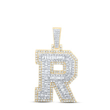 Load image into Gallery viewer, 10K Yellow Gold Baguette Diamond P1 Initial "R" Charm Pendant 7/8 Cttw - Splendid Jewellery
