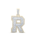 10K Yellow Gold Baguette Diamond P1 Initial "R" Charm Pendant 7/8 Cttw - Splendid Jewellery