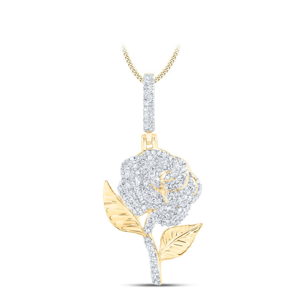 10K Yellow Gold Round Diamond Rose Charm Pendant 5/8 Cttw - Splendid Jewellery