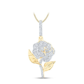 10K Yellow Gold Round Diamond Rose Charm Pendant 5/8 Cttw - Splendid Jewellery