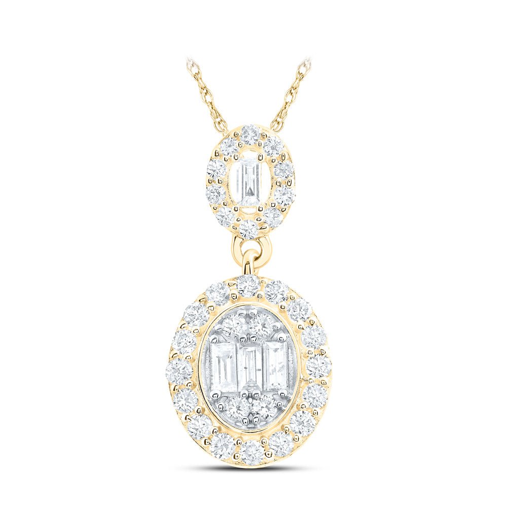 14K Yellow Gold Baguette Diamond Ana M Fashion Oval Pendant 5/8 Cttw - Splendid Jewellery