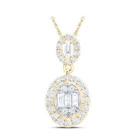 14K Yellow Gold Baguette Diamond Ana M Fashion Oval Pendant 5/8 Cttw - Splendid Jewellery