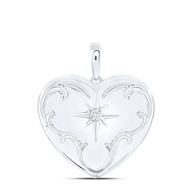 Sterling Silver Round Diamond Heart Locket 1/12 Cttw - Splendid Jewellery