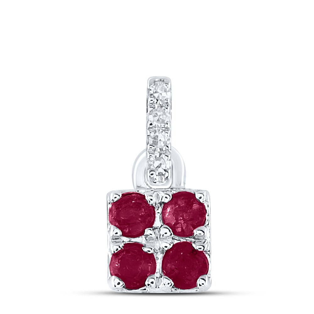 14K White Gold Round Natural Ruby Gem Pendant 0.01 Cttw - Splendid Jewellery
