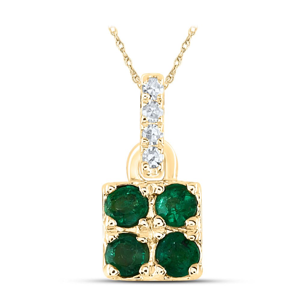 14K Yellow Gold Round Natural Emerald Pendant 0.01 Cttw - Splendid Jewellery