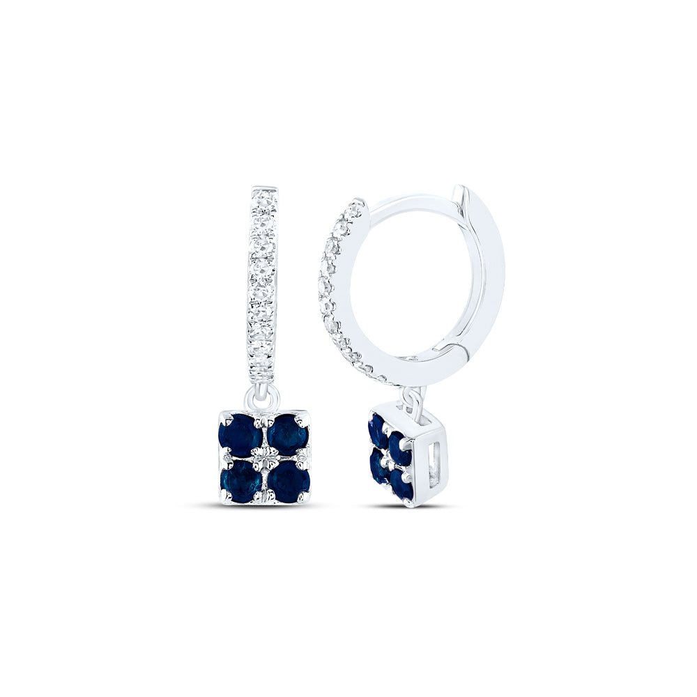 Round Blue Sapphire Earrings in 14K White Gold - Splendid Jewellery