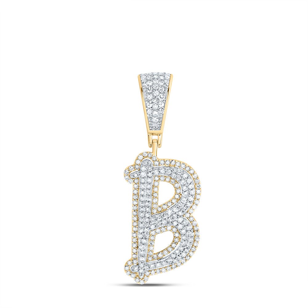 10K Two - tone Gold Round Diamond Initial "B" Charm Pendant 3/4 Cttw - Splendid Jewellery