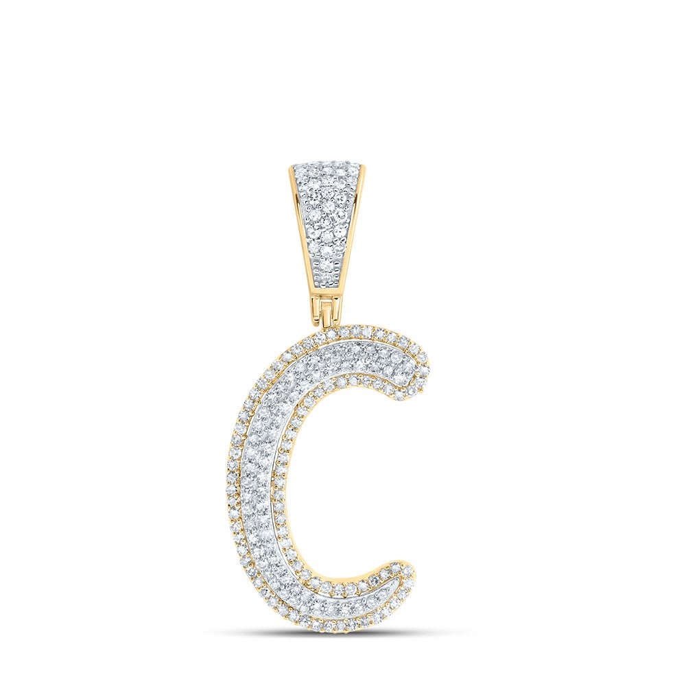 10K Two - tone Gold Round Diamond Initial "C" Charm Pendant 5/8 Cttw - Splendid Jewellery