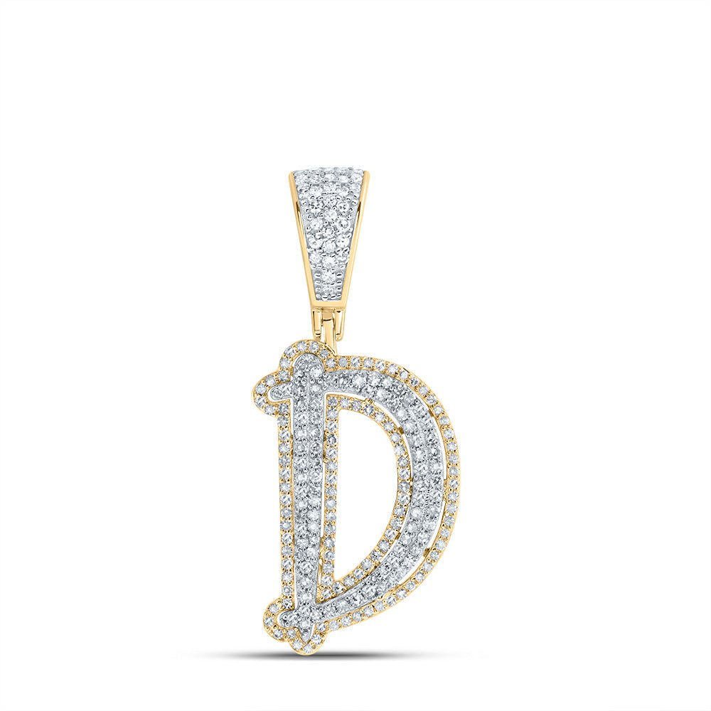 10K Two - tone Gold Round Diamond Initial "D" Charm Pendant 3/4 Cttw - Splendid Jewellery