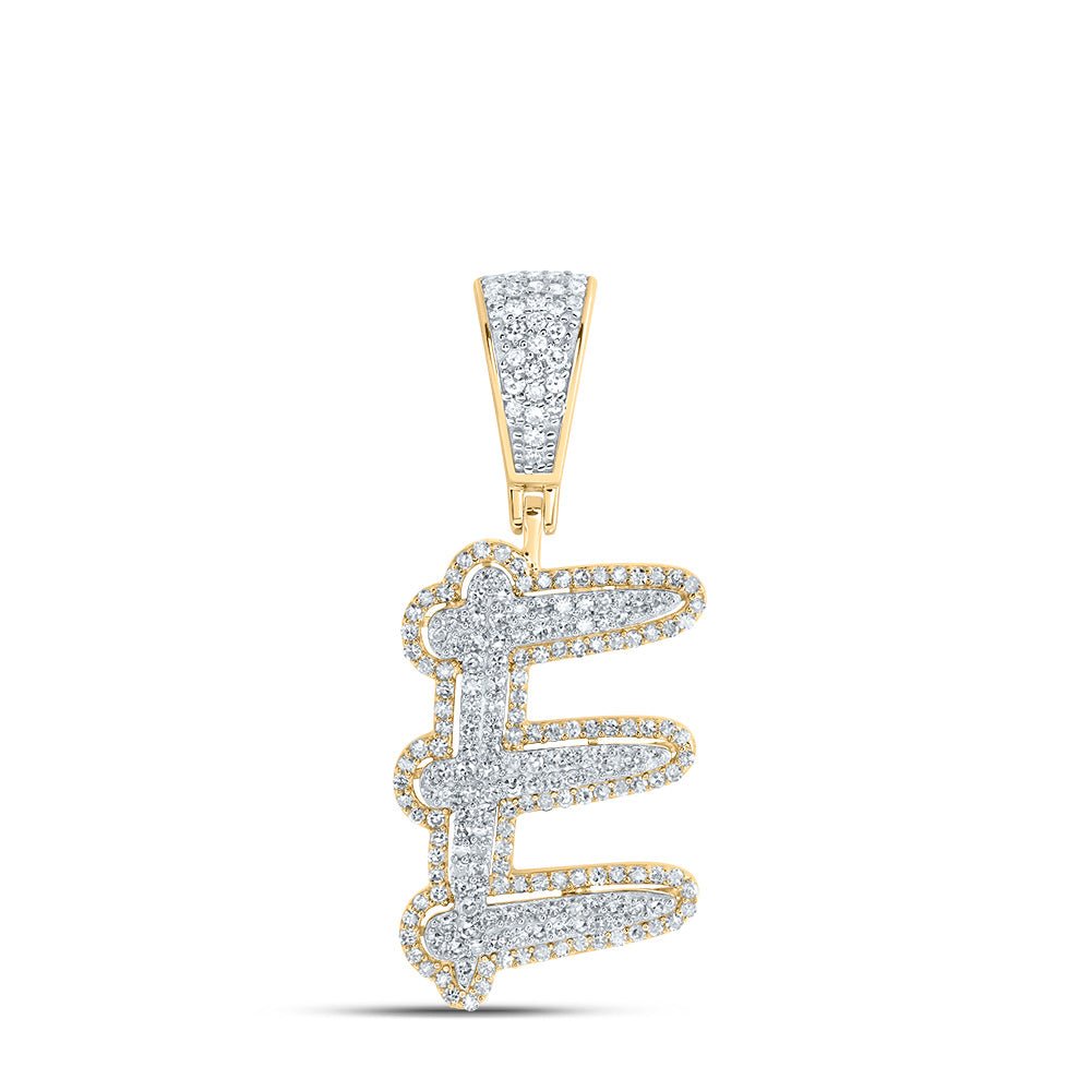 10K Two - tone Gold Round Diamond Initial "E" Charm Pendant 3/4 Cttw - Splendid Jewellery