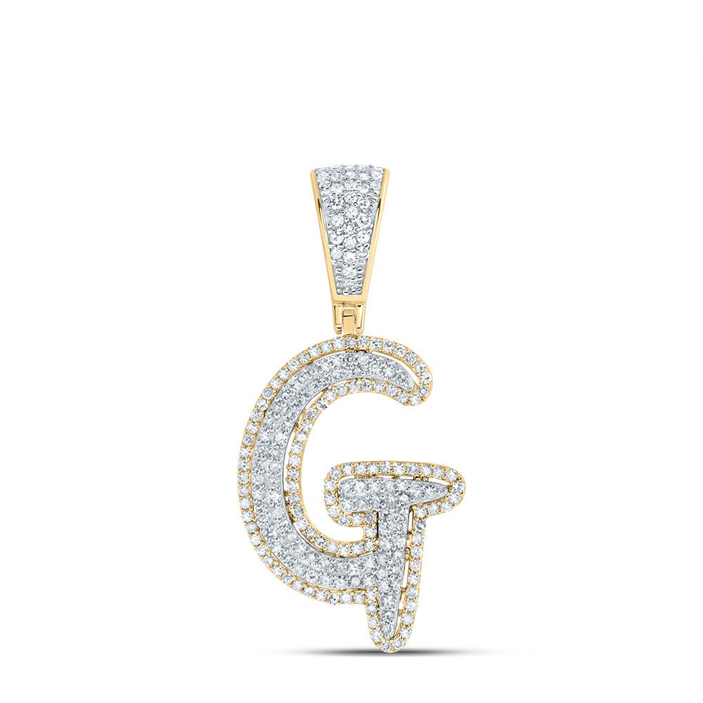 10K Two - tone Gold Round Diamond Initial "G" Charm Pendant 3/4 Cttw - Splendid Jewellery