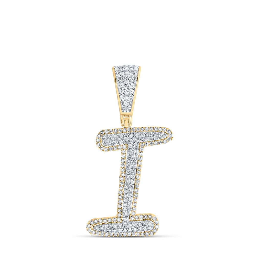 10K Two - tone Gold Round Diamond Initial "I" Charm Pendant 5/8 Cttw - Splendid Jewellery