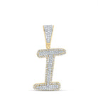 10K Two - tone Gold Round Diamond Initial "I" Charm Pendant 5/8 Cttw - Splendid Jewellery
