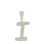 10K Two - tone Gold Round Diamond Initial "I" Charm Pendant 5/8 Cttw - Splendid Jewellery