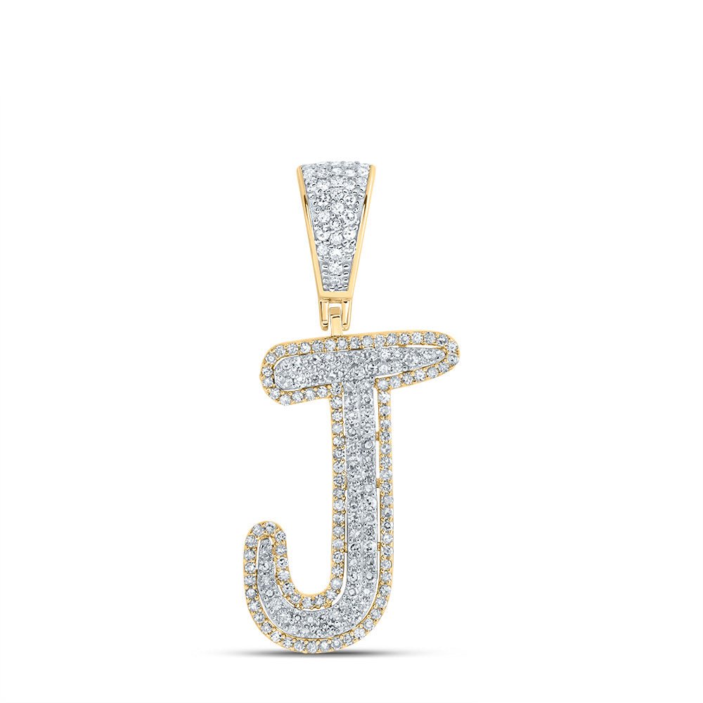 10K Two - tone Gold Round Diamond Initial "J" Charm Pendant 5/8 Cttw - Splendid Jewellery