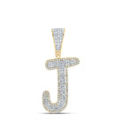 10K Two - tone Gold Round Diamond Initial "J" Charm Pendant 5/8 Cttw - Splendid Jewellery