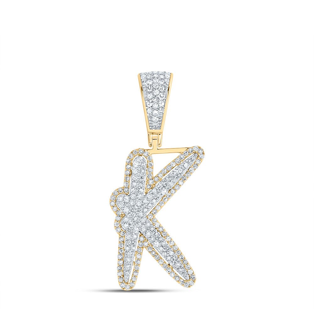 10K Two - tone Gold Round Diamond Initial "K" Charm Pendant 3/4 Cttw - Splendid Jewellery