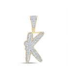 10K Two - tone Gold Round Diamond Initial "K" Charm Pendant 3/4 Cttw - Splendid Jewellery