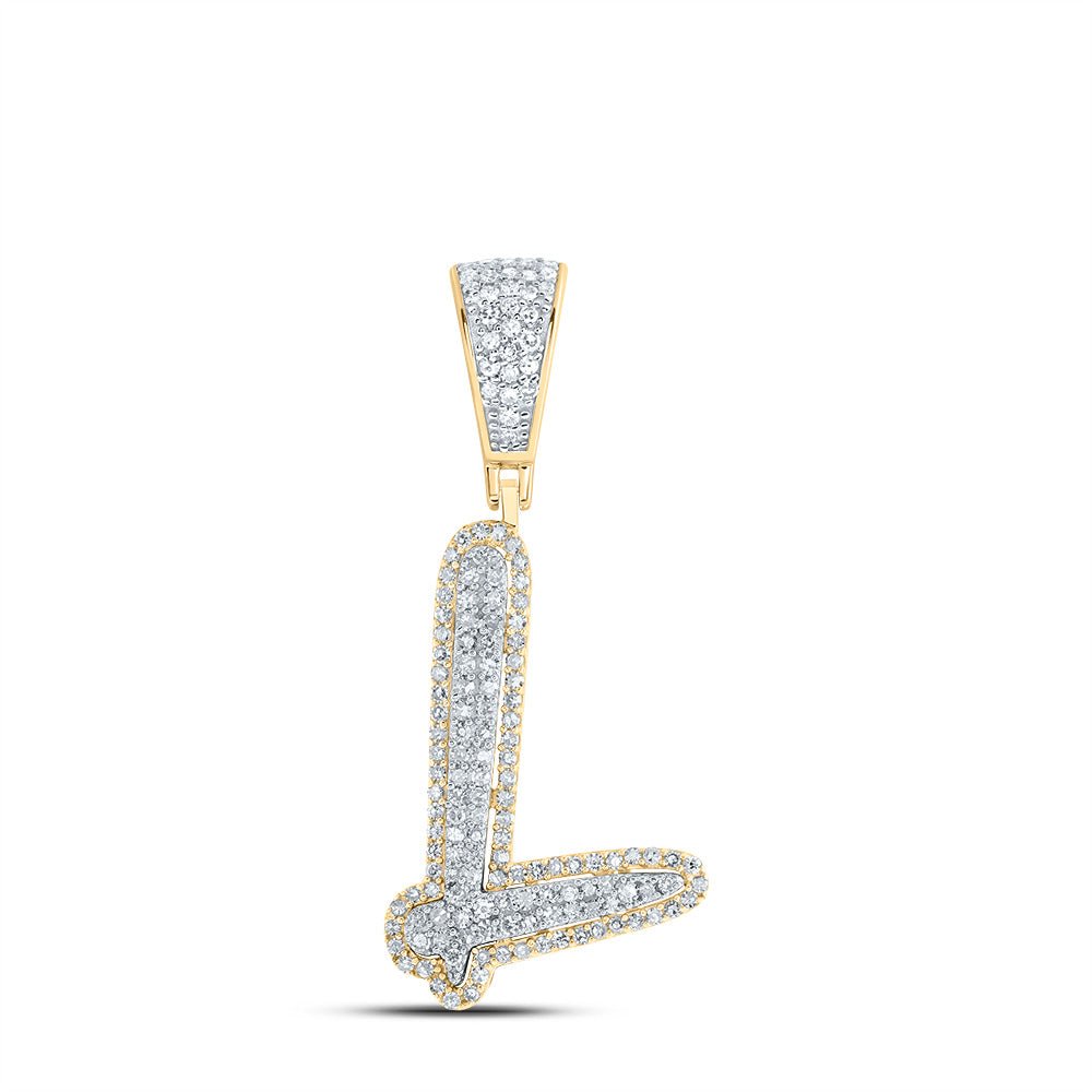 10K Two - tone Gold Round Diamond Initial "L" Charm Pendant 1/2 Cttw - Splendid Jewellery