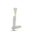 10K Two - tone Gold Round Diamond Initial "L" Charm Pendant 1/2 Cttw - Splendid Jewellery