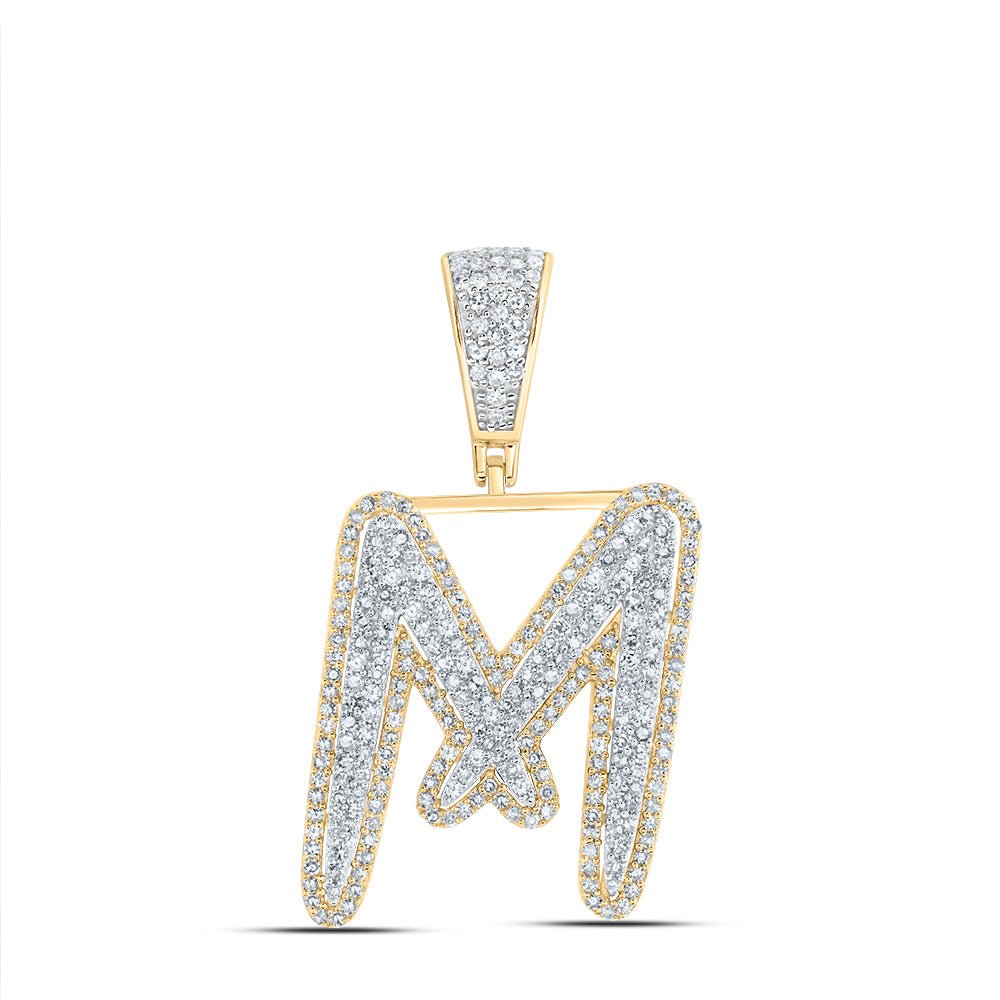 10K Two - tone Gold Round Diamond Initial "M" Charm Pendant 1 Cttw - Splendid Jewellery