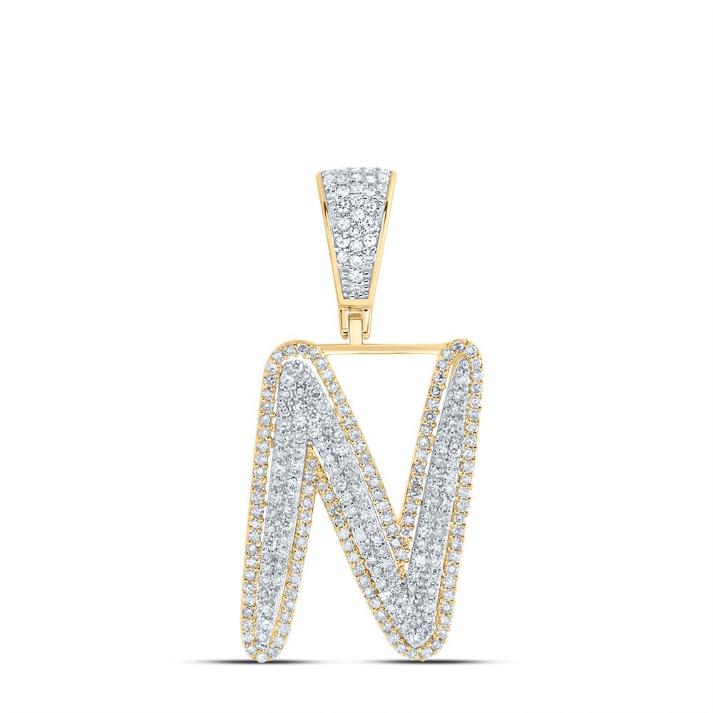 10K Two - tone Gold Round Diamond Initial "N" Charm Pendant 7/8 Cttw - Splendid Jewellery