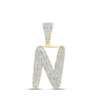 10K Two - tone Gold Round Diamond Initial "N" Charm Pendant 7/8 Cttw - Splendid Jewellery