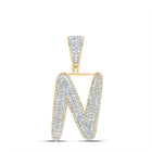 10K Two - tone Gold Round Diamond Initial "N" Charm Pendant 7/8 Cttw - Splendid Jewellery