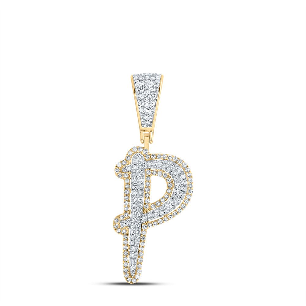 10K Two - tone Gold Round Diamond Initial "P" Charm Pendant 5/8 Cttw - Splendid Jewellery