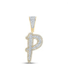 10K Two - tone Gold Round Diamond Initial "P" Charm Pendant 5/8 Cttw - Splendid Jewellery