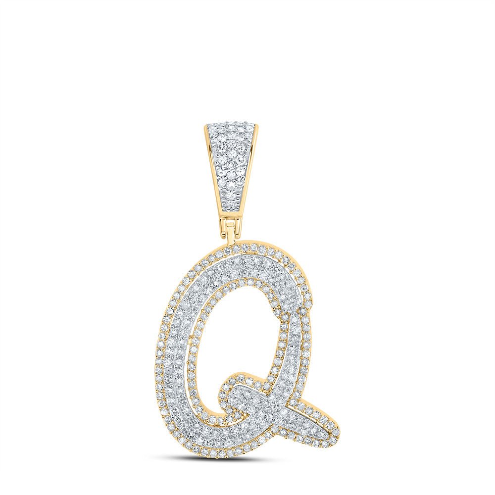 10K Two - tone Gold Round Diamond Initial "Q" Charm Pendant 7/8 Cttw - Splendid Jewellery
