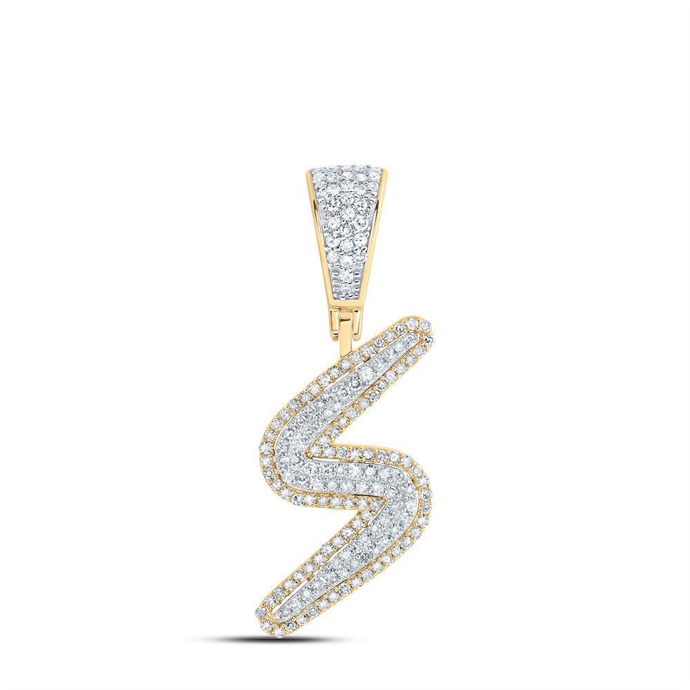 10K Two - tone Gold Round Diamond Initial "S" Charm Pendant 1/2 Cttw - Splendid Jewellery