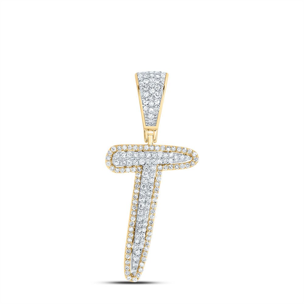 10K Two - tone Gold Round Diamond Initial "T" Charm Pendant 1/2 Cttw - Splendid Jewellery