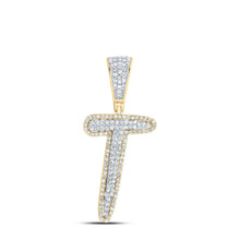 Load image into Gallery viewer, 10K Two - tone Gold Round Diamond Initial "T" Charm Pendant 1/2 Cttw - Splendid Jewellery
