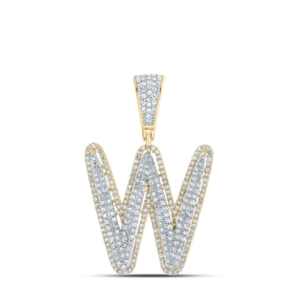 10K Two - tone Gold Round Diamond Initial "W" Charm Pendant 1 Cttw - Splendid Jewellery