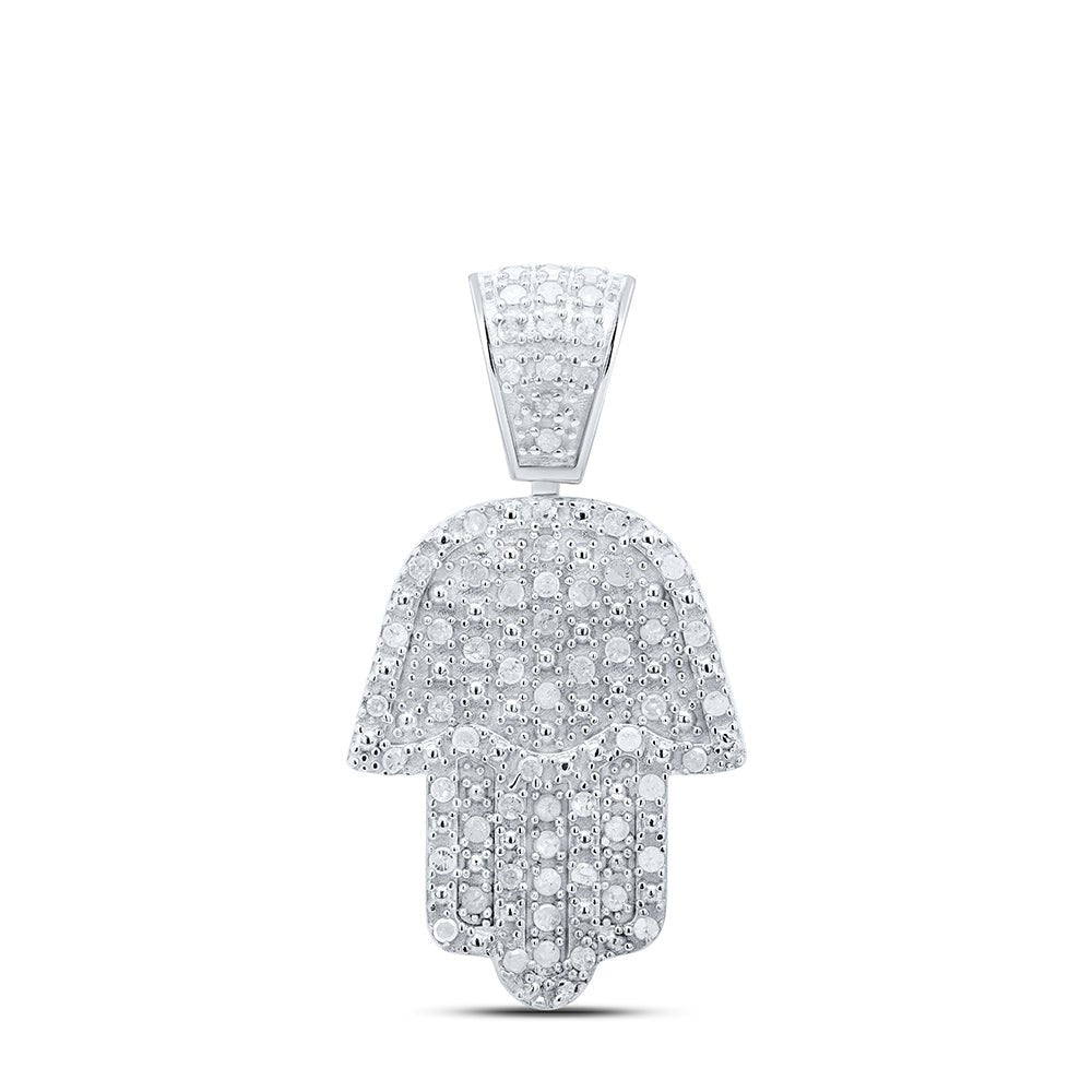 Sterling Silver Round Diamond P4 Hamsa Charm Pendant 1/2 Cttw - Splendid Jewellery