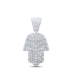 Sterling Silver Round Diamond P4 Hamsa Charm Pendant 1/2 Cttw - Splendid Jewellery