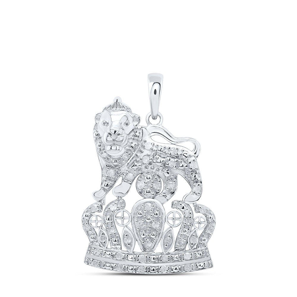 Sterling Silver Round Diamond P4 Crown "Lion" Charm Pendant 1/4 Cttw - Splendid Jewellery