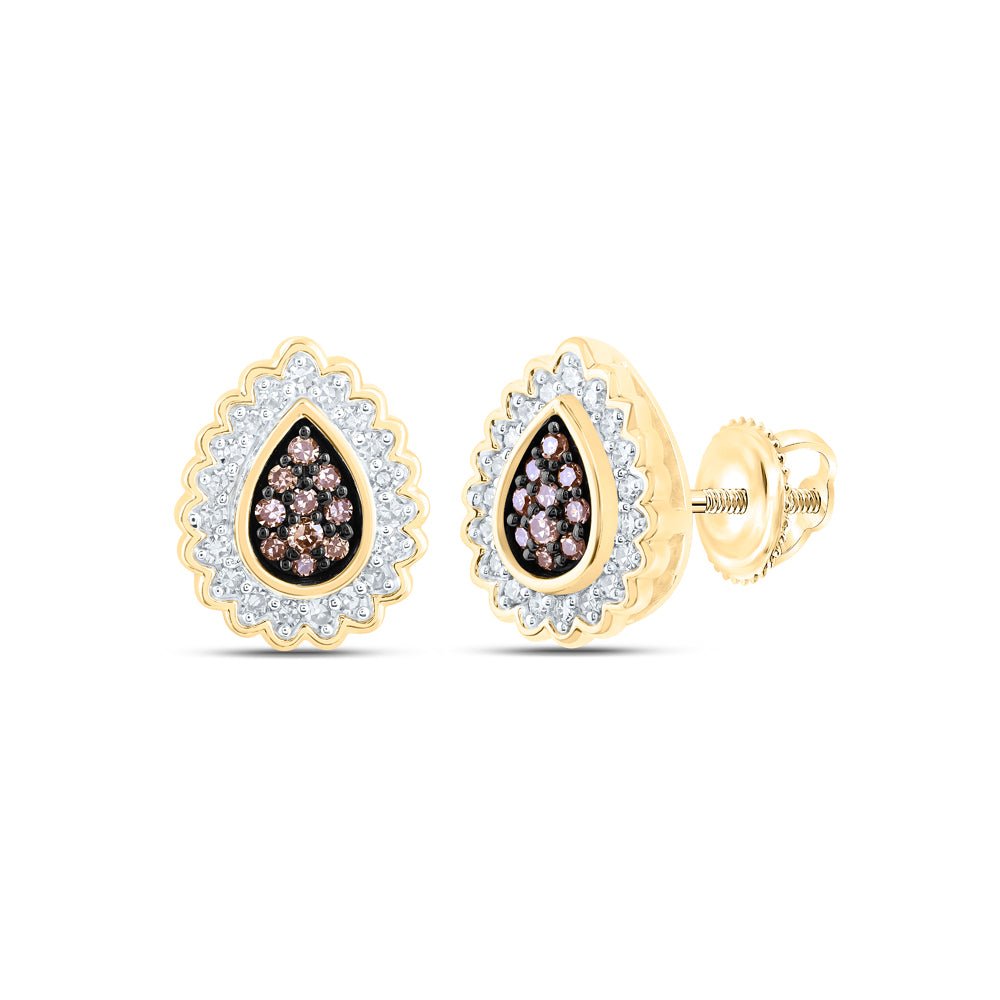 Round Brown Diamond Earrings in 10K Yellow Gold - Splendid Jewellery