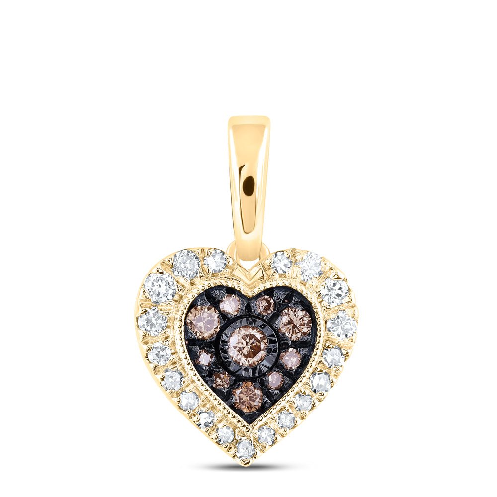 10K Yellow Gold Round Brown Diamond Cognac Heart Pendant 1/4 Cttw - Splendid Jewellery