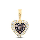 10K Yellow Gold Round Brown Diamond Cognac Heart Pendant 1/4 Cttw - Splendid Jewellery