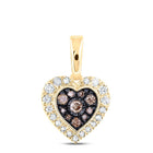 10K Yellow Gold Round Brown Diamond Cognac Heart Pendant 1/4 Cttw - Splendid Jewellery