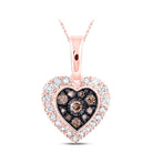 10K Rose Gold Round Brown Diamond Cognac Heart Pendant 1/4 Cttw - Splendid Jewellery