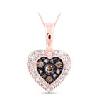 10K Rose Gold Round Brown Diamond Cognac Heart Pendant 1/4 Cttw - Splendid Jewellery