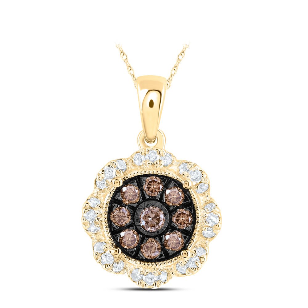 10K Yellow Gold Round Brown Diamond Cognac Pendant 1/3 Cttw - Splendid Jewellery