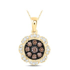 10K Yellow Gold Round Brown Diamond Cognac Pendant 1/3 Cttw - Splendid Jewellery